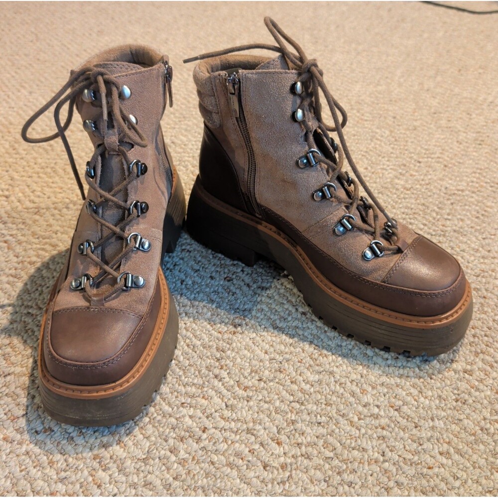 Vince Camuto Mertami Boots Womens 8M Sable Wild Mushroom Lace Up Lugged